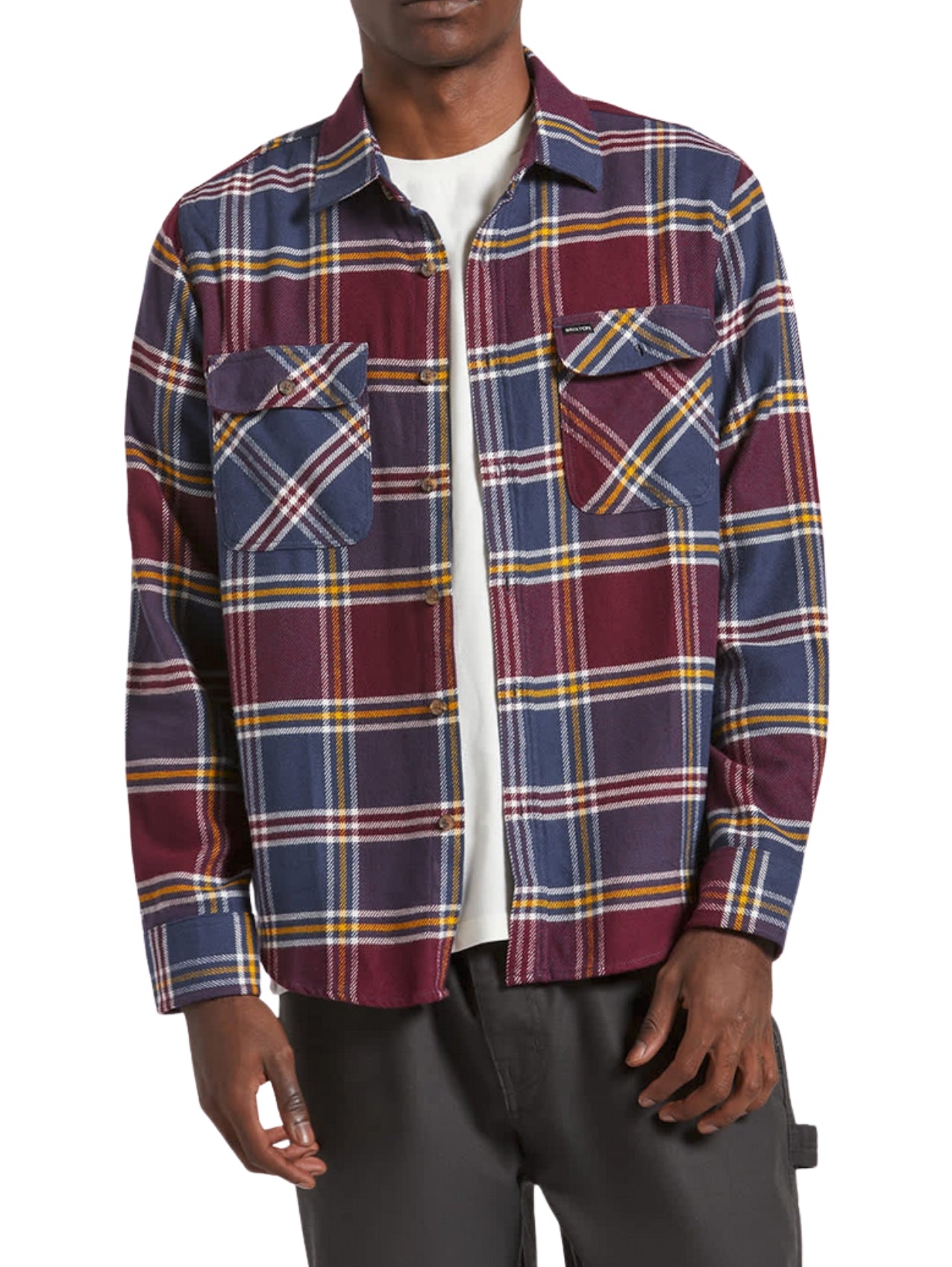Brixton "Bowery" Flannel Mood Indigo/Port/Saffron