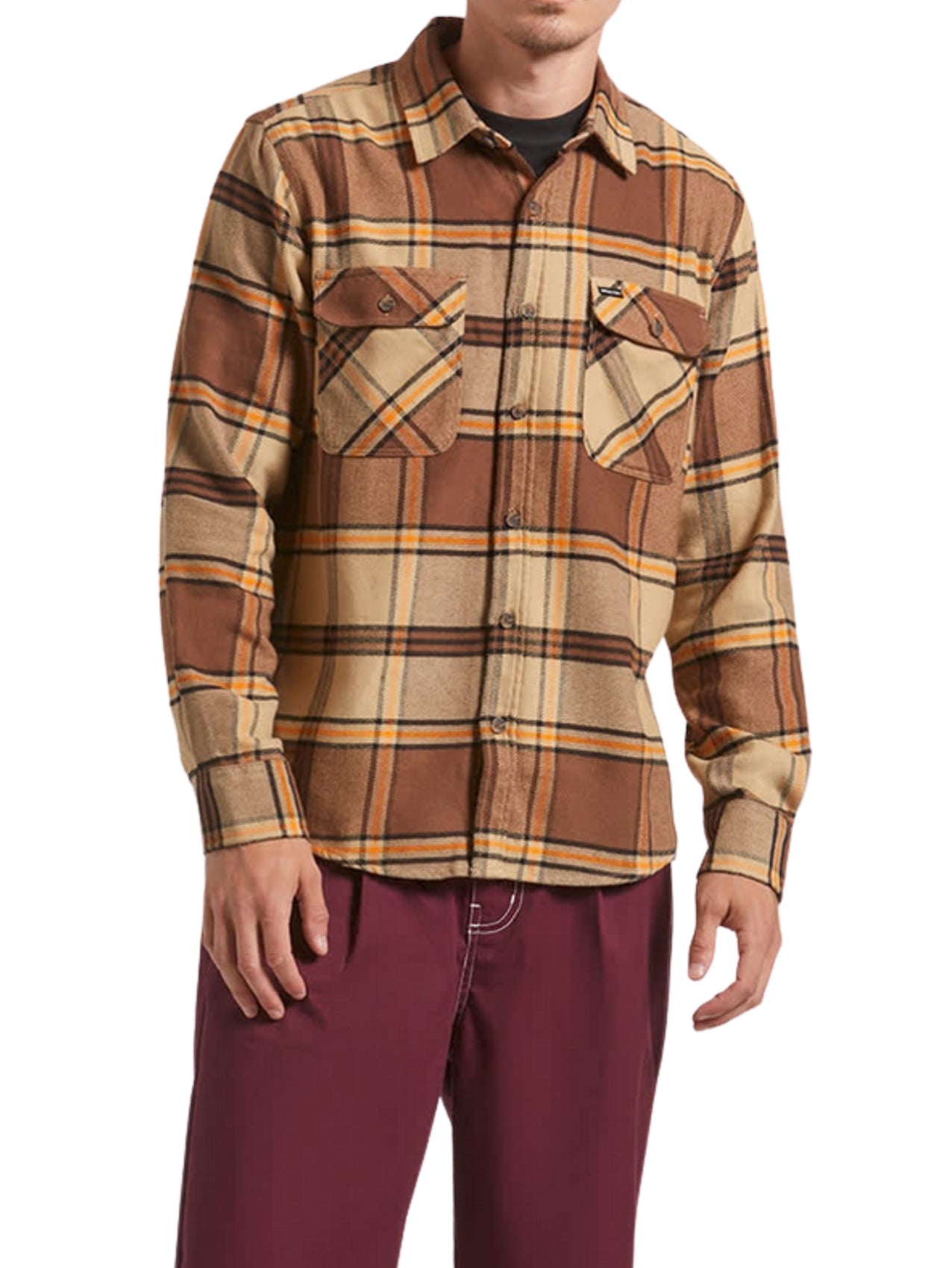 Brixton "Bowery" Flannel Sand/Pinecone/Solar Orange