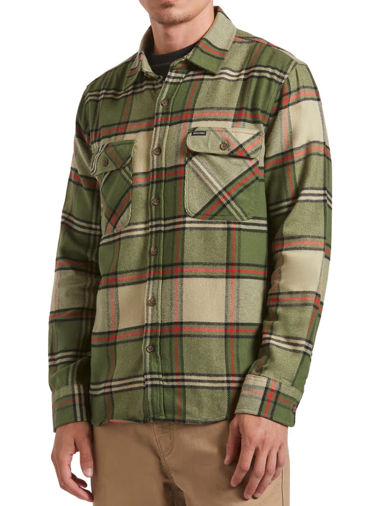 Brixton "Bowery" Flannel Wild Green/Elm/Adrenaline Rush