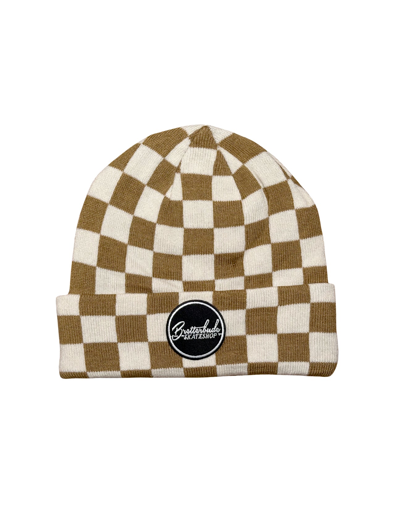 Bude "Checkerboard" Beanie Biscuit/Almond